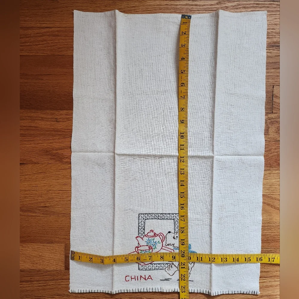 Two Kitchen Towels- Embroidered Linen Towel and Cotton Towel
